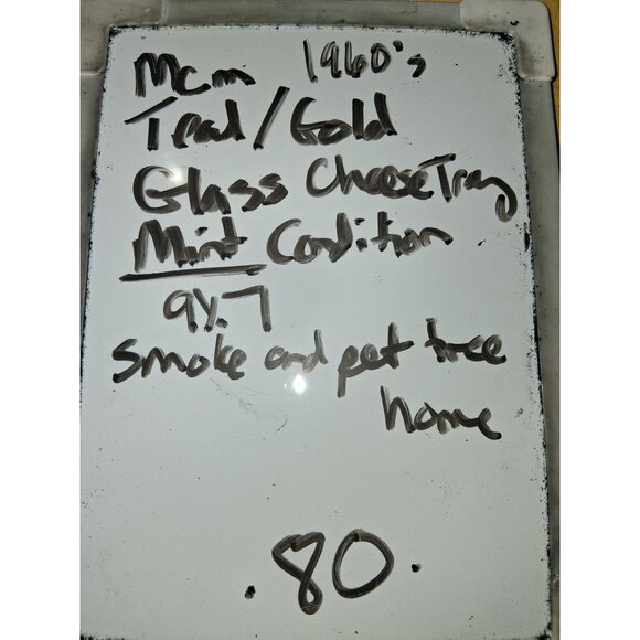 Mcm 1960s Teal Gold Glass Cheese Tray Rectangular 9x7 Inches Mid Century Style H - Picture 6 of 6